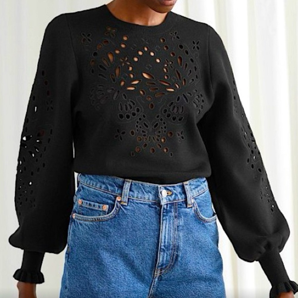 & OTHER STORIES Black Embroidered Jacquard Eyelet Sweater SMALL